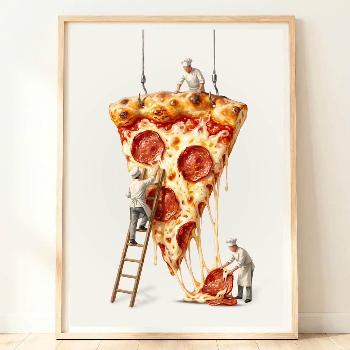 Pepperoni Pizza Slice Art Print, Kitchen Decor