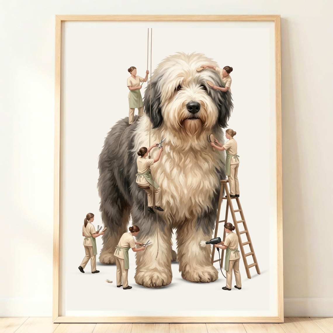 Giant Old English Sheepdog Tiny Groomers Dog Grooming Funny Poster