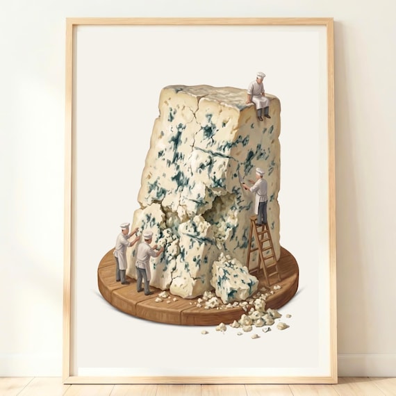 Stilton Blue Cheese Wedge Tiny Chefs Whimsical Kitchen Poster