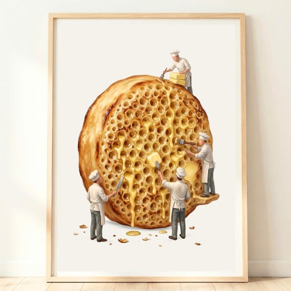 Crumpet Wall Art Breakfast Food Decor Quirky Kitchen British Print Tea Time