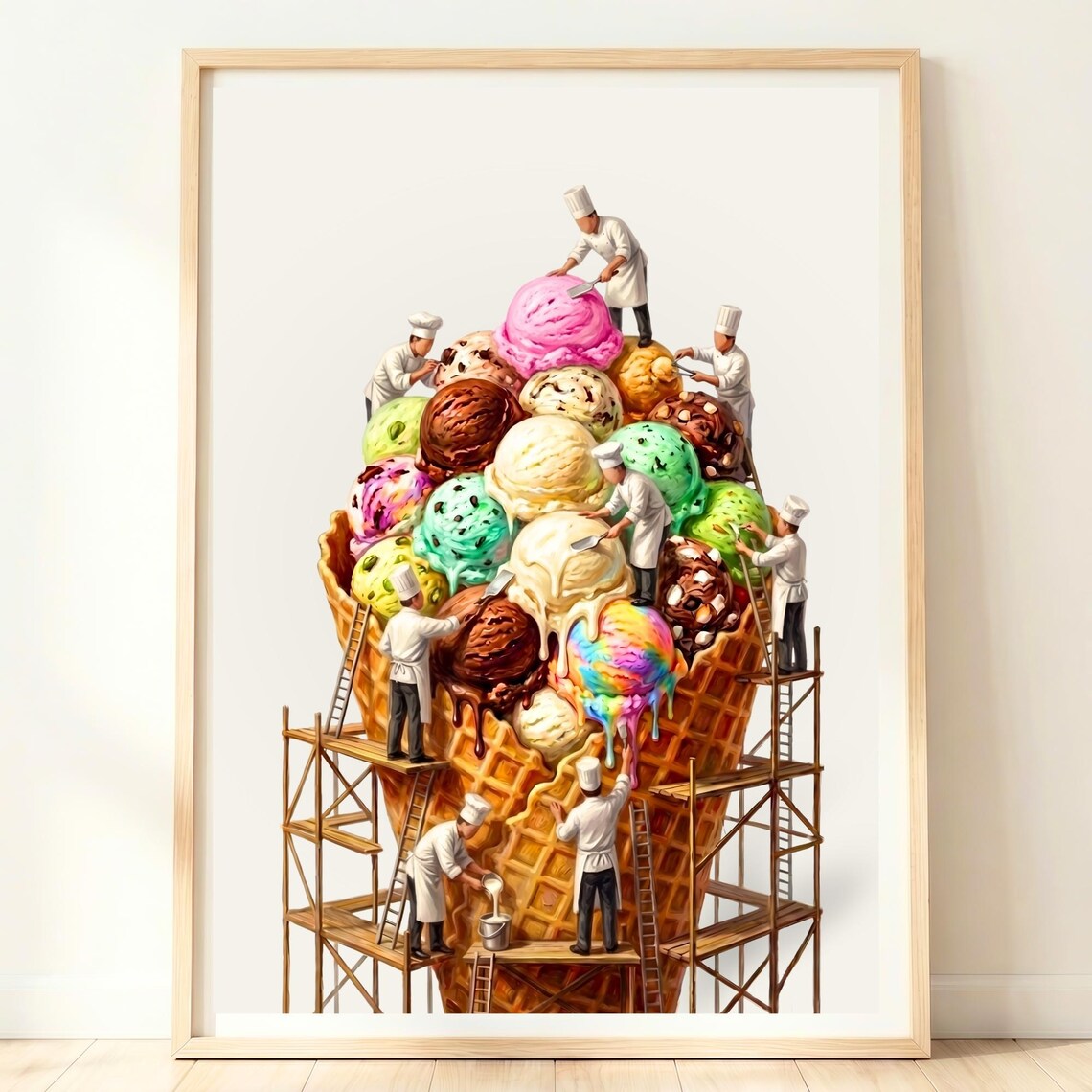 Ice Cream Art Print, Whimsical Surreal Summer Kitchen
