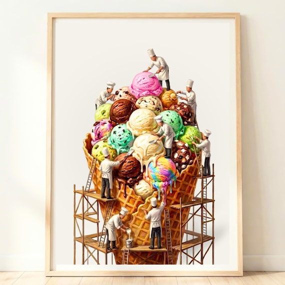 Ice Cream Art Print, Whimsical Surreal Summer Kitchen