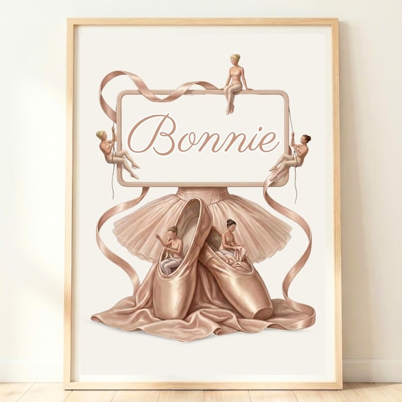 Personalized Bonnie Ballet Nursery Name Sign Pointe Shoes Wall Art
