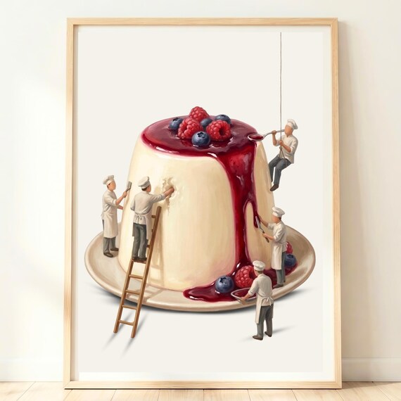 Panna Cotta Wall Art Italian Dessert Print Creamy Jelly Poster Elegant Kitchen Decor