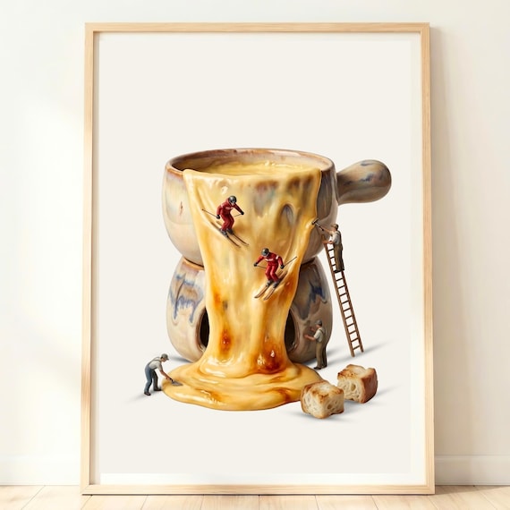 Cheese Fondue Wall Art, Swiss Kitchen Art Print