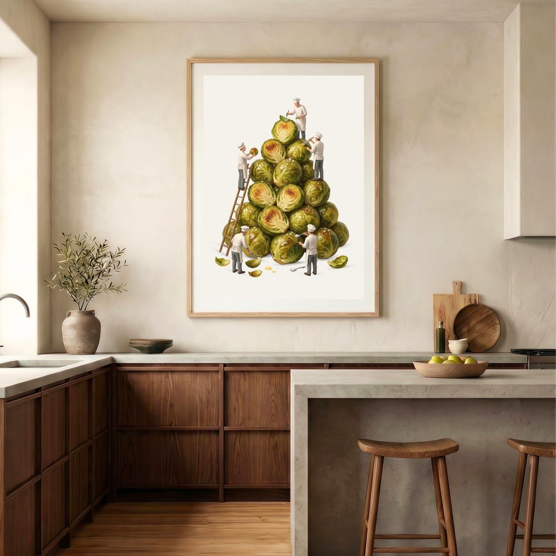 Sprouts Wall Art Vegetable Print Brussels Christmas Kitchen Decor Festive Food Holiday Dining Poster