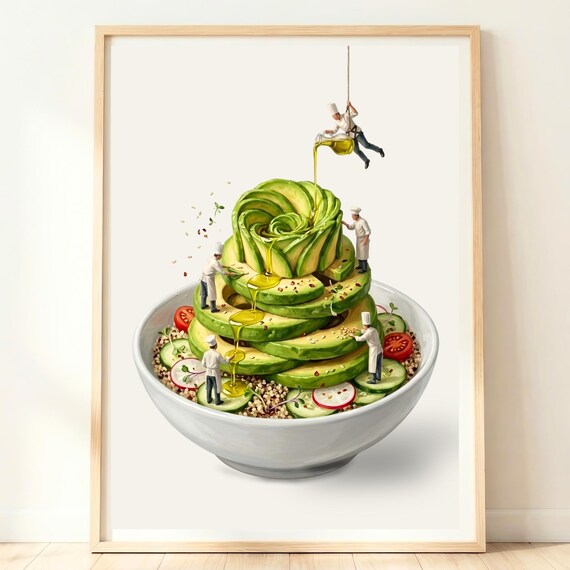Giant Avocado Tower Salad Bowl Tiny Chefs Wholesome Food Poster