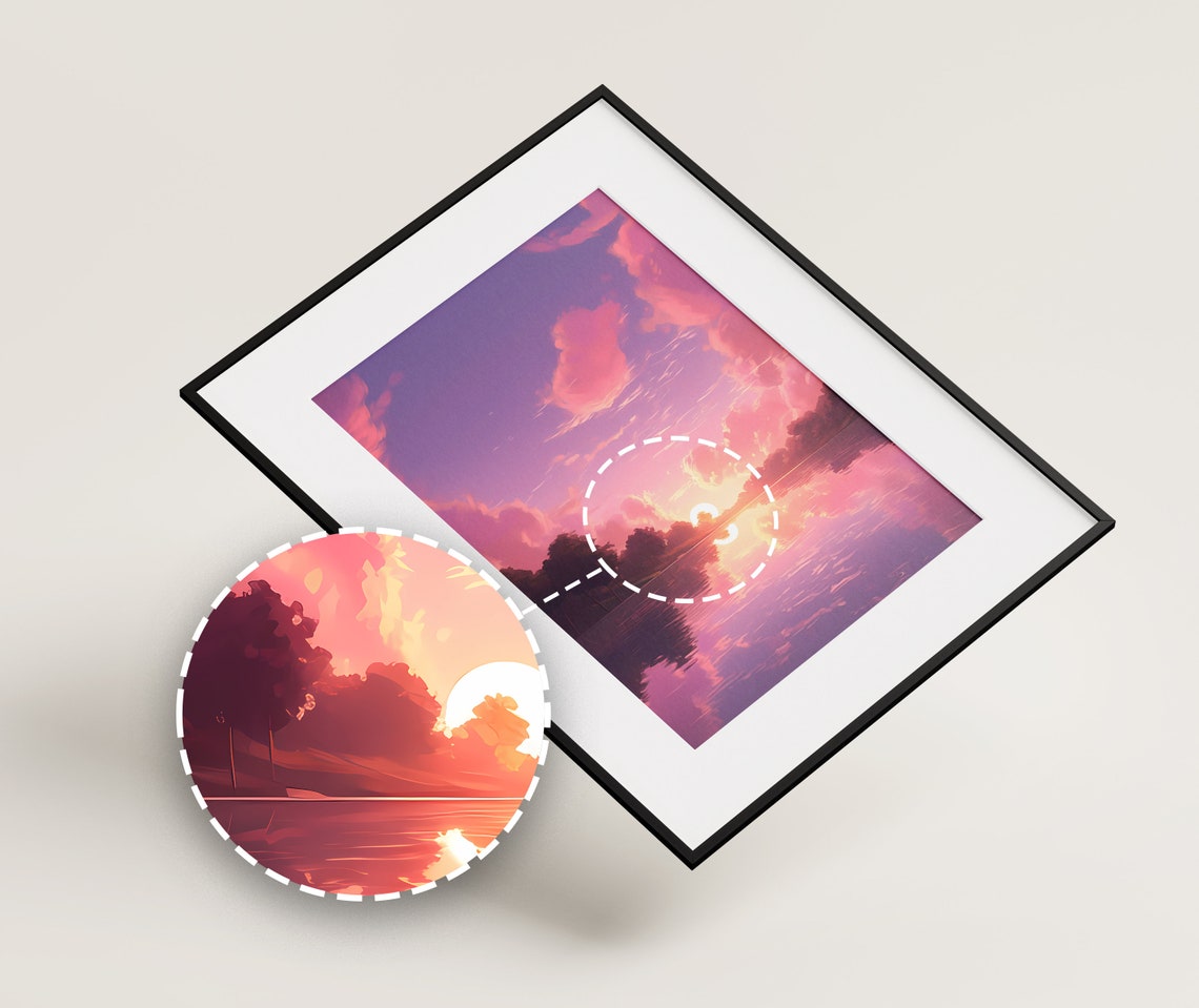 Soft Pink Pastel Sunset Over Calm Lake Reflection Art Poster - Image 2