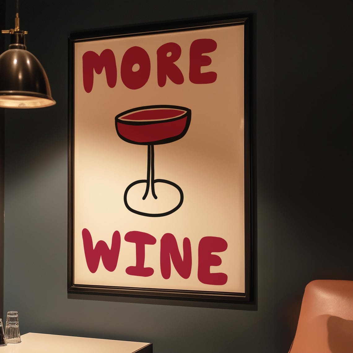 More Wine Bold Red Typography Poster With Wine Glass Kitchen Art - Image 5