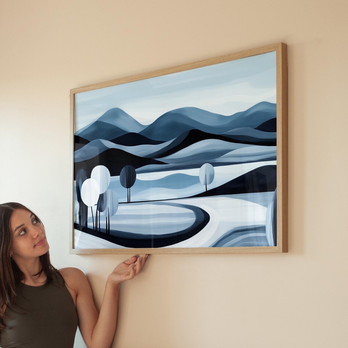 Modern Abstract Landscape, Rolling Blue Hills