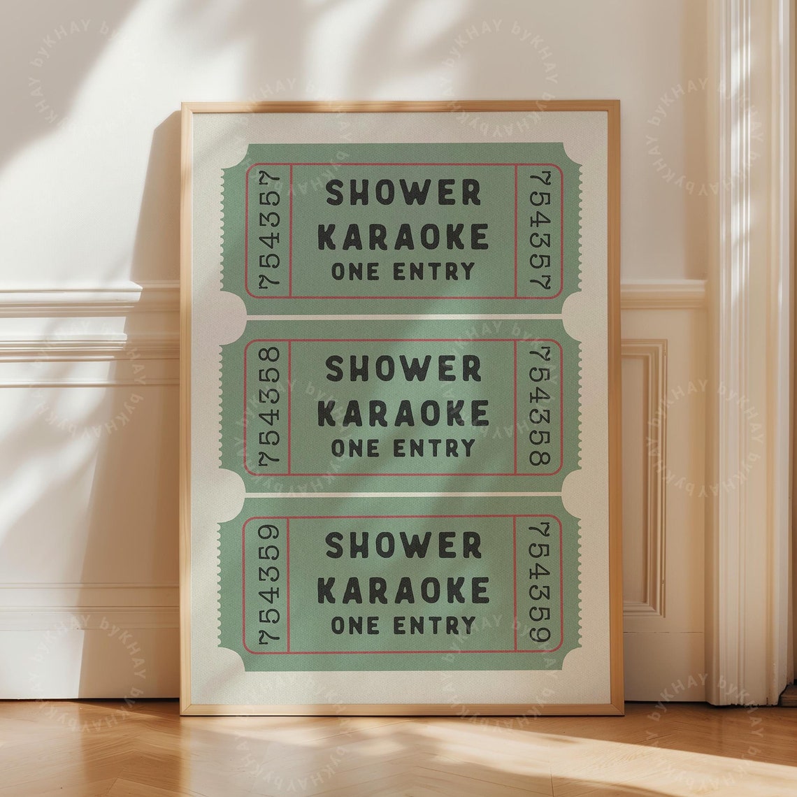 Shower Karaoke One Entry Retro Green Ticket Stub Bathroom Wall Poster
