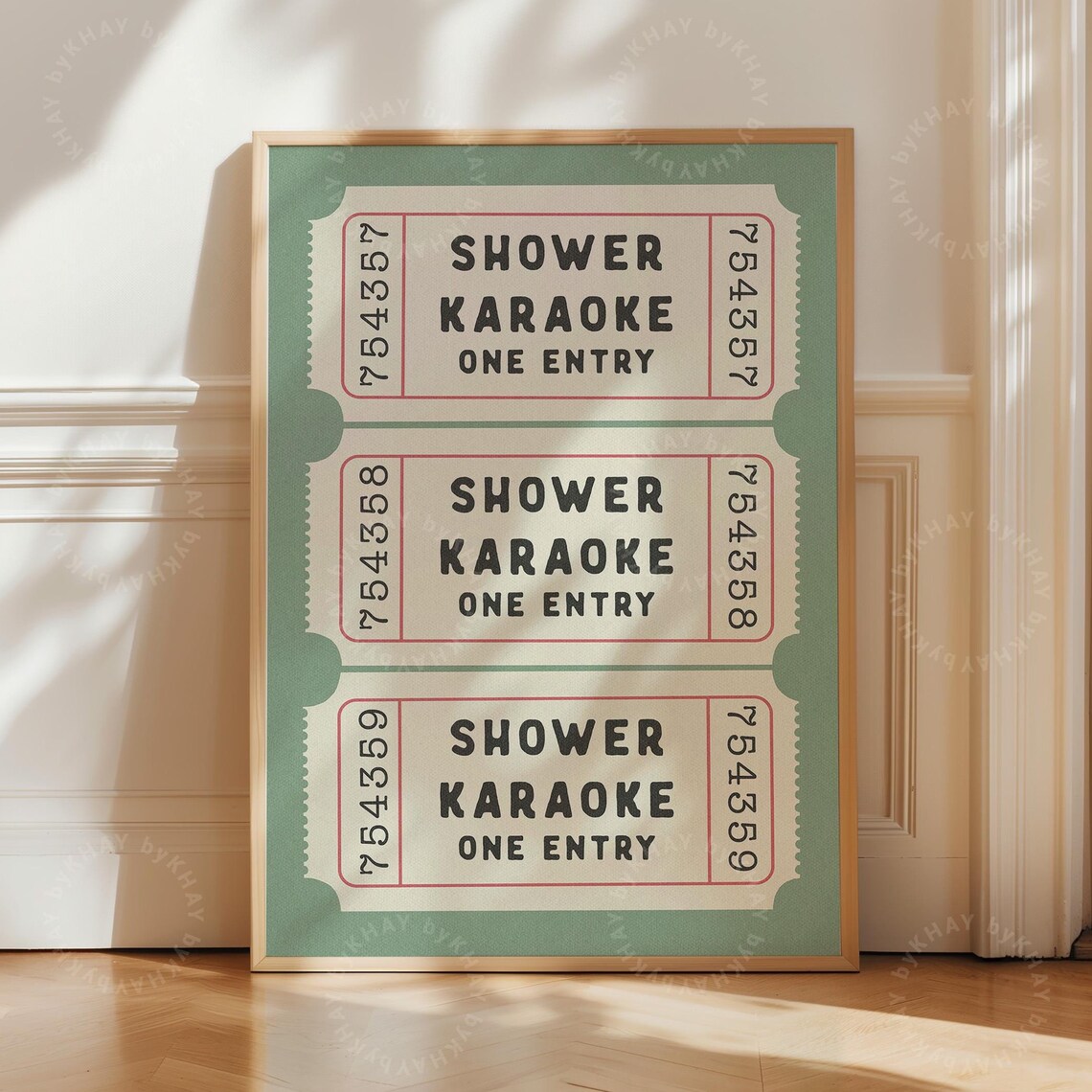 Shower Karaoke One Entry Sage Green Retro Ticket Stub Poster