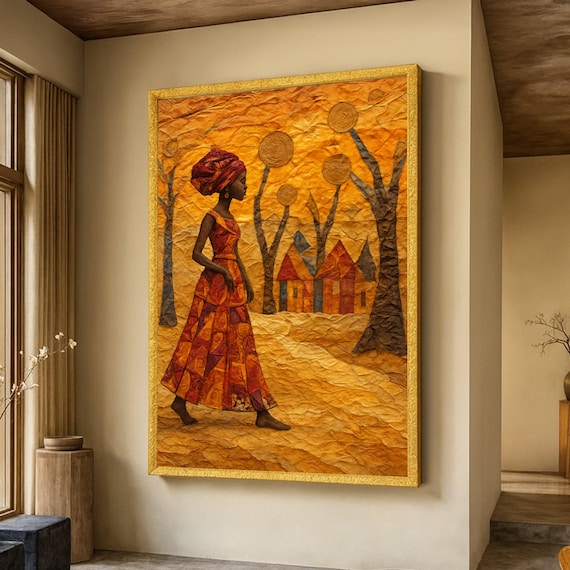 African Woman Traditional Dress Art Print Village Culture Painting
