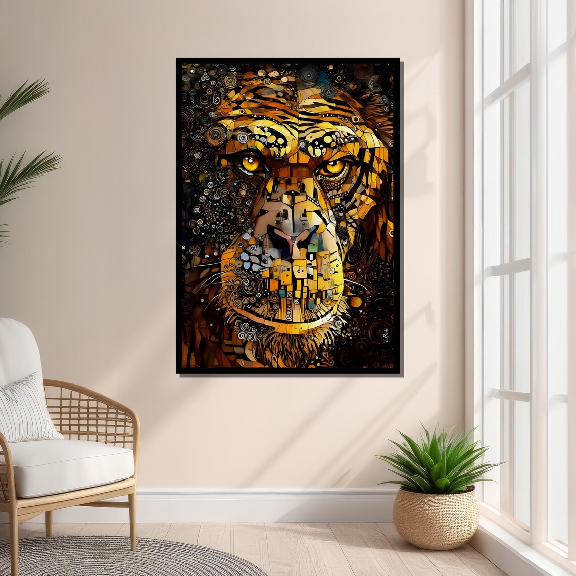 Abstract Geometric Lion, Modern Tribal Decor - Image 2