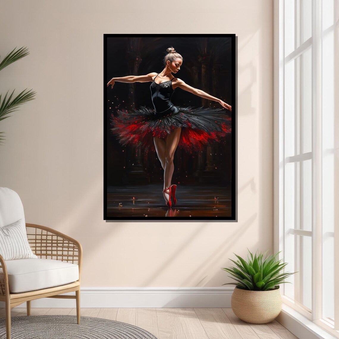 Elegant Ballerina in Black and Red Tutu, Ballet Art - Image 3