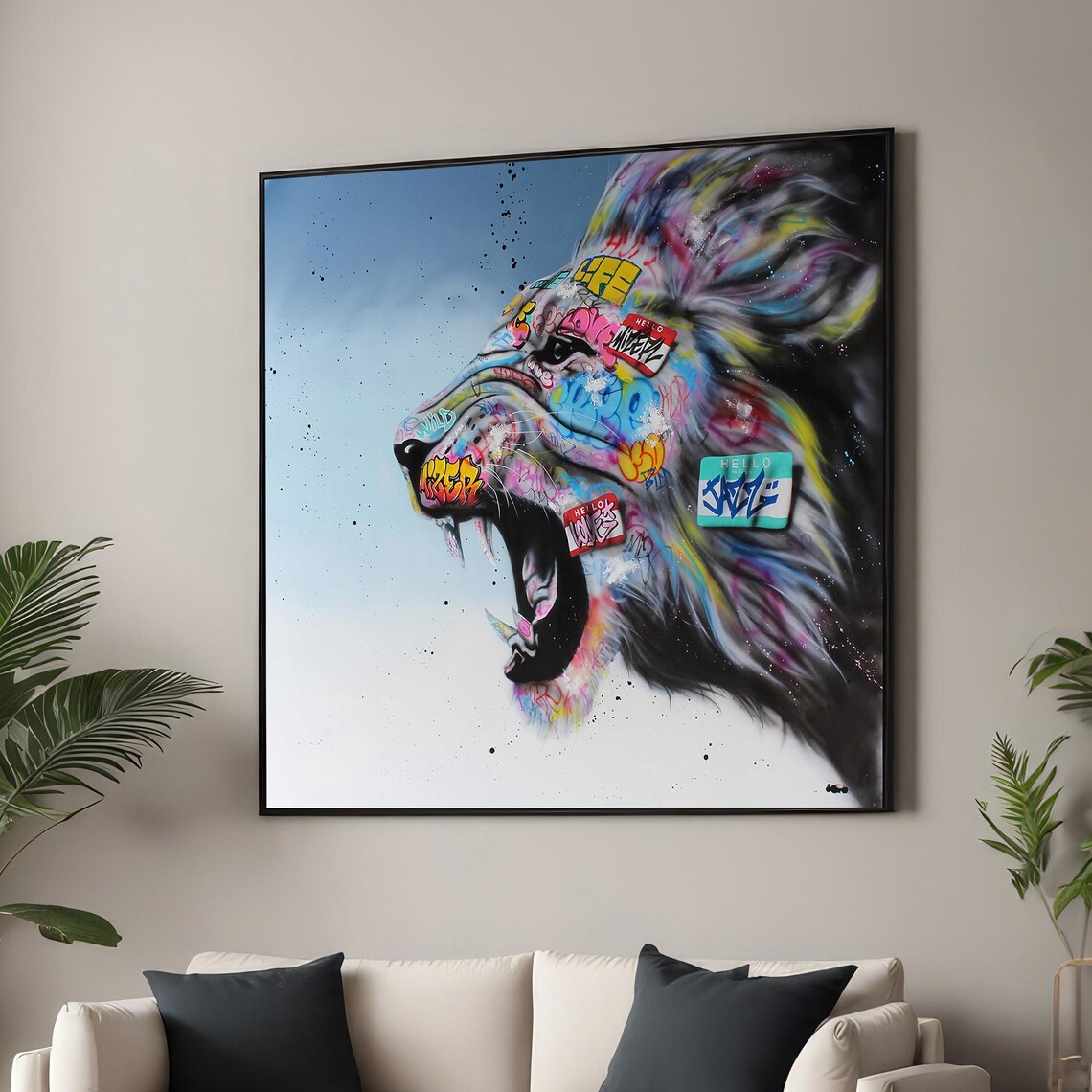 Roaring Graffiti Lion Colorful Urban Street Art Canvas Style Poster
