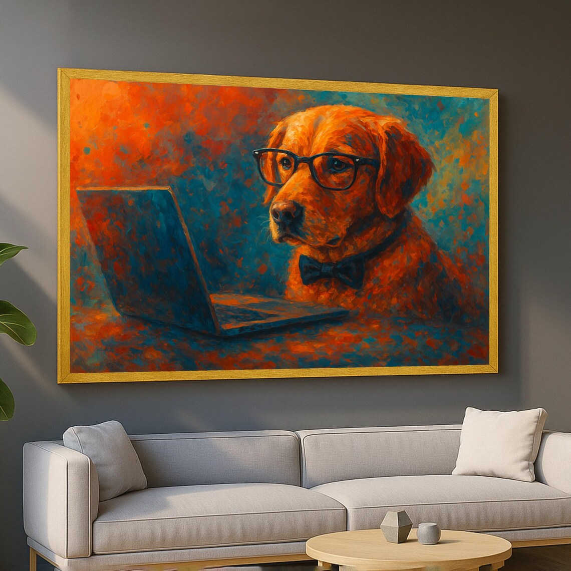 Studious Dog With Glasses And Bow Tie, Office Decor Art Print