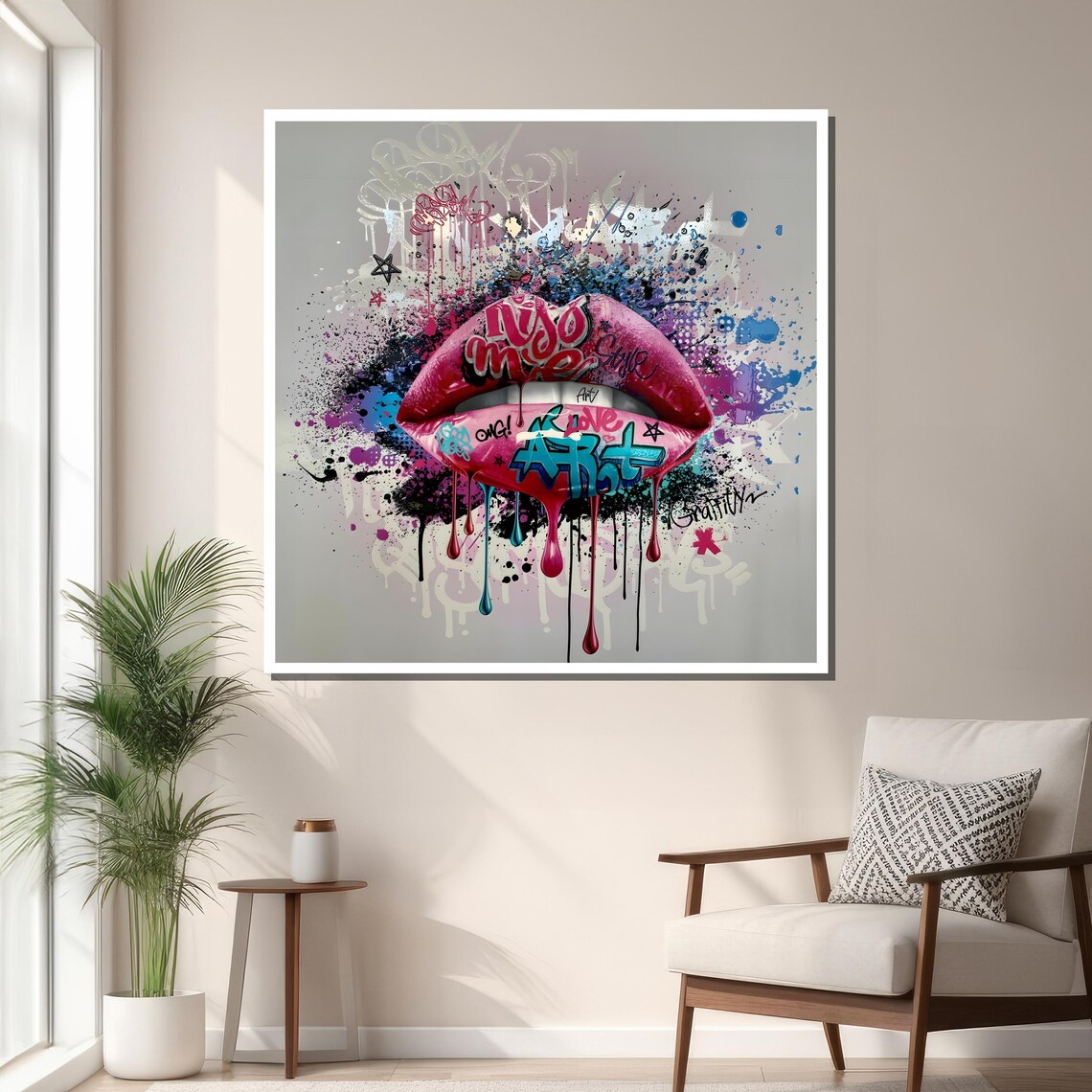 Graffiti Lips, Colorful Pop Art Wall Art - Image 3