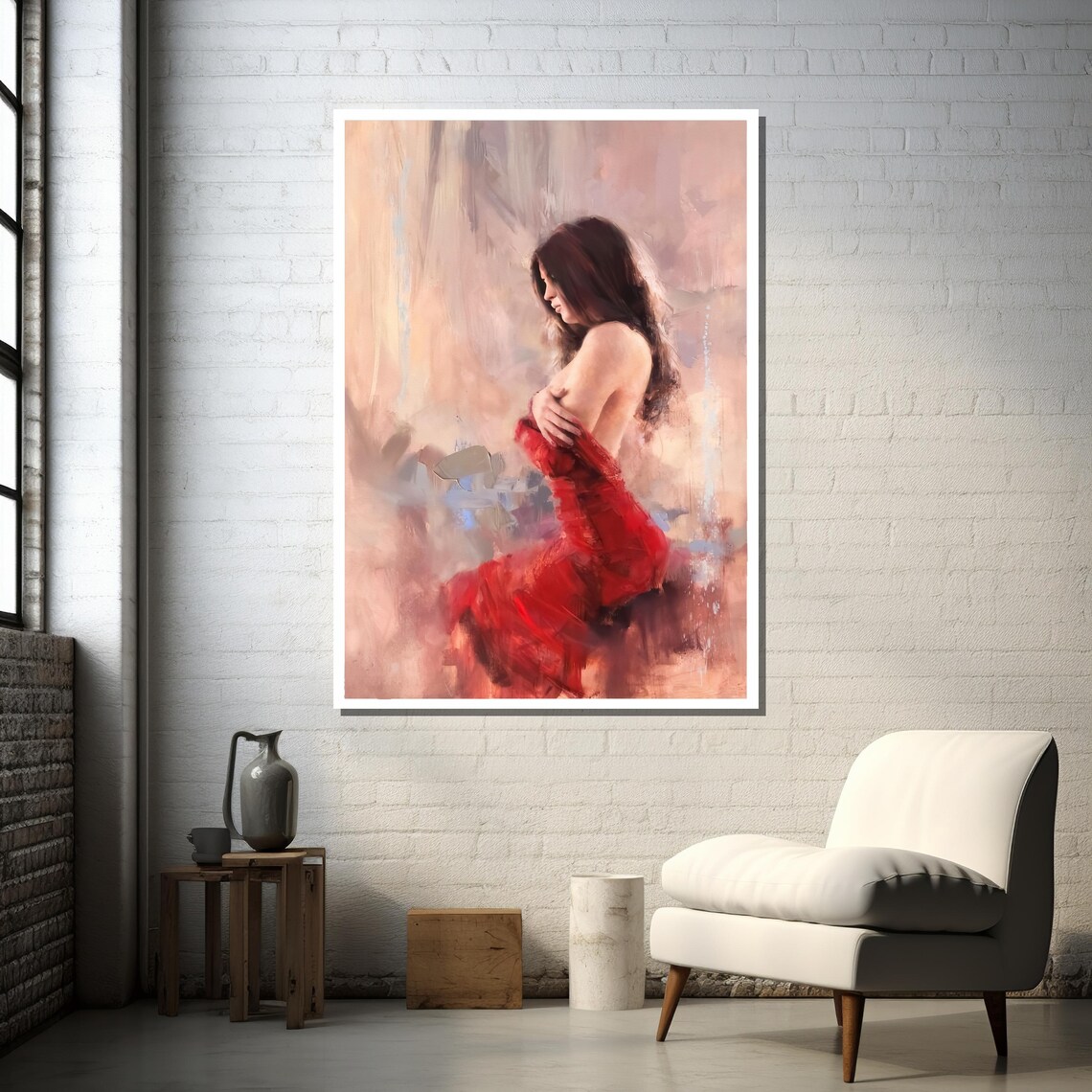 Elegant Woman in Red Dress, Impressionist Art Print - Image 2