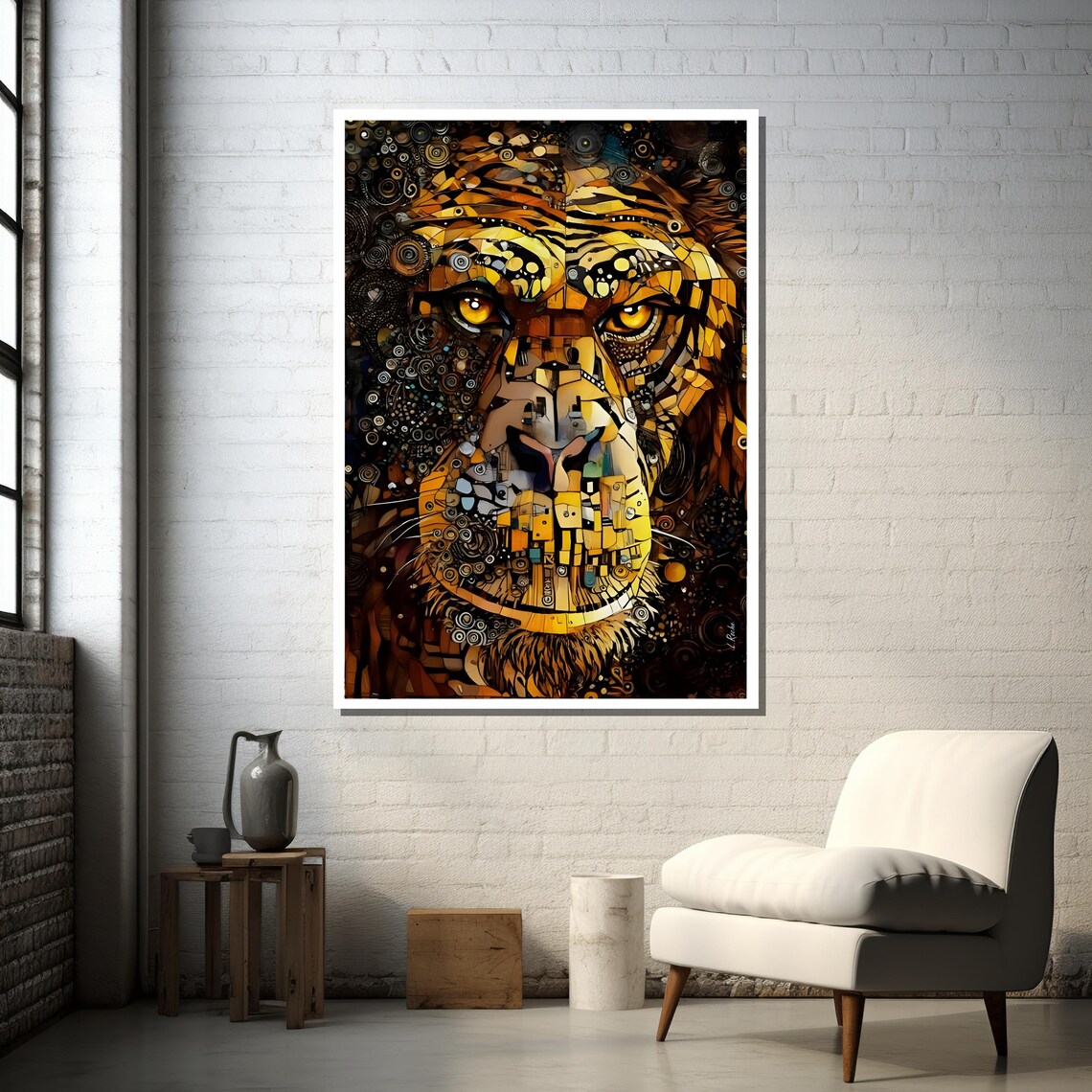 Abstract Geometric Lion, Modern Tribal Decor - Image 4