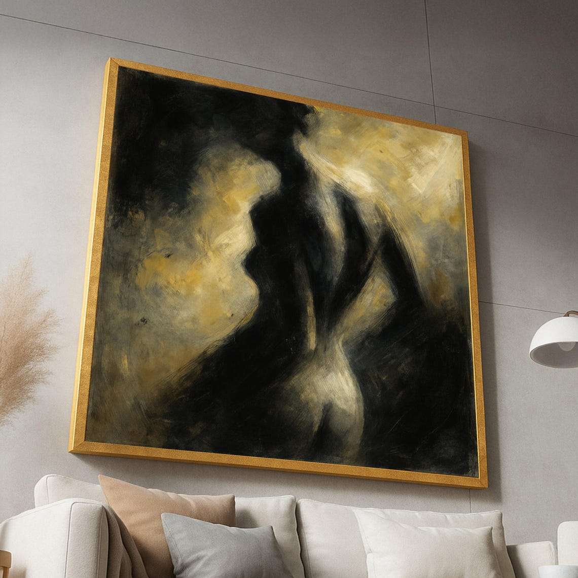 Moody Elegant Female Silhouette Black And Gold Abstract Art Poster