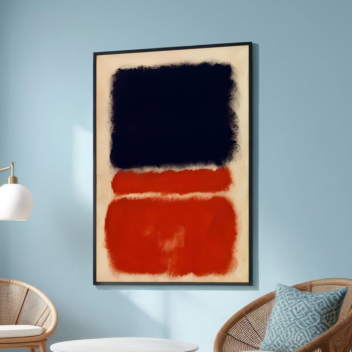 Deep Navy And Red Orange Rothko Inspired Abstract Color Block Poster