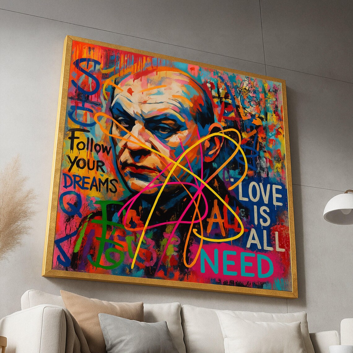 Graffiti Man Portrait Follow Your Dreams Bold Colorful Street Art Poster