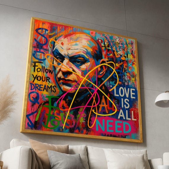 Colorful Abstract Man Portrait Canvas Urban Graffiti Wall Art Inspirational Quote Follow Your Dreams Love Is All Need Modern