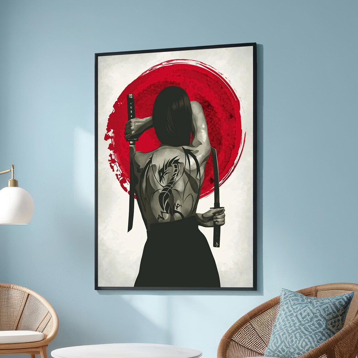 Female Samurai With Dragon Tattoo, Modern Warrior Art