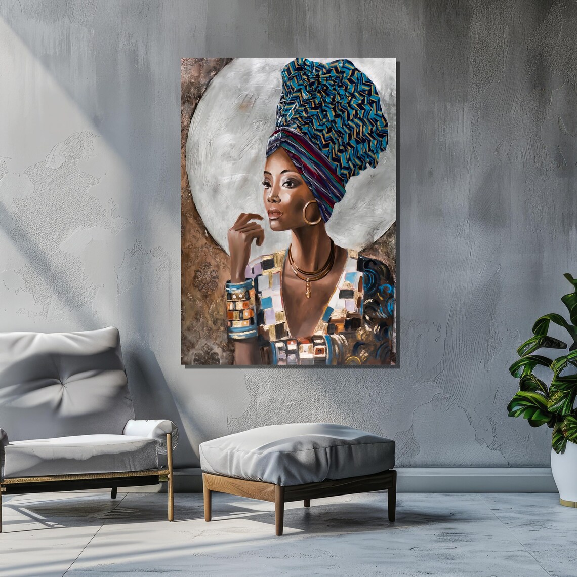 Elegant African Woman, Modern Art Deco Portrait - Image 2