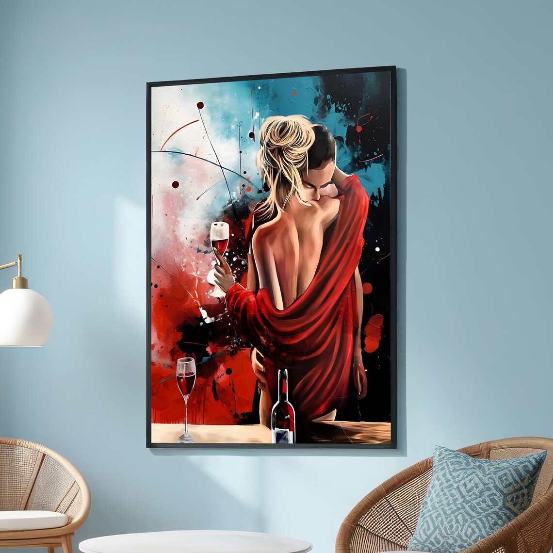 Romantic Couple In Red, Abstract Lovers Art Print