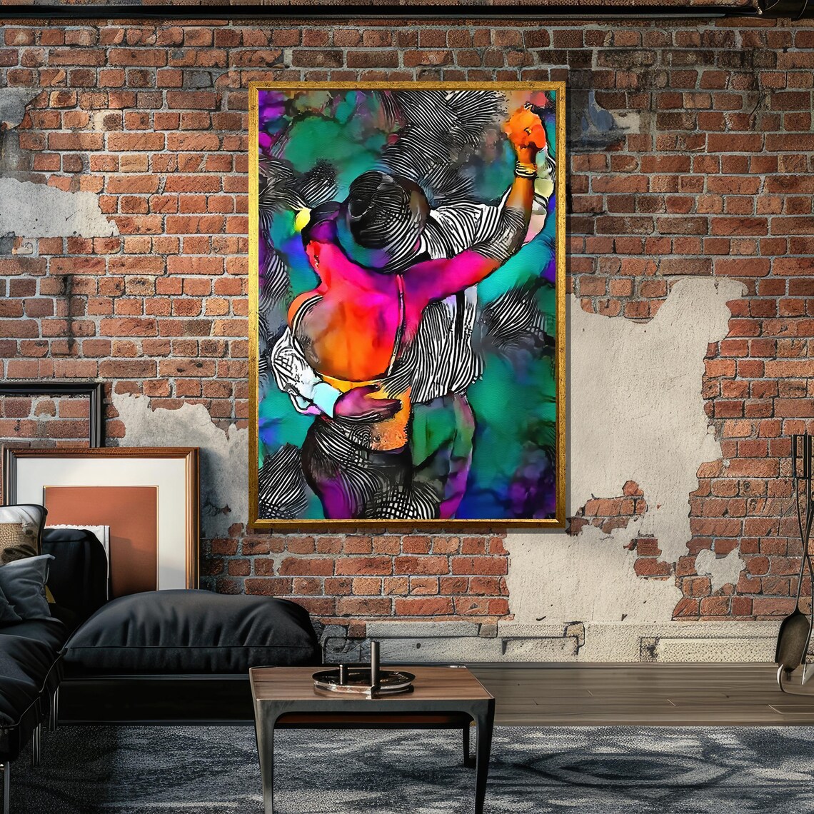 Abstract Couple Dancing Tango Embrace Art Print - Image 2