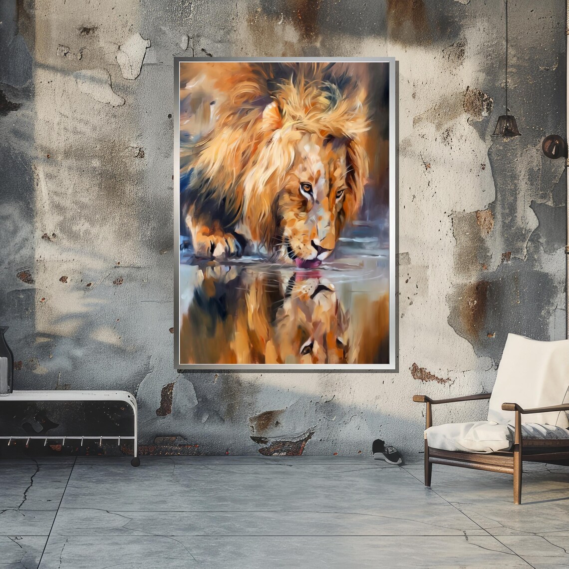 Majestic Lion Drinking Water, Realistic Animal Art Print - Image 6