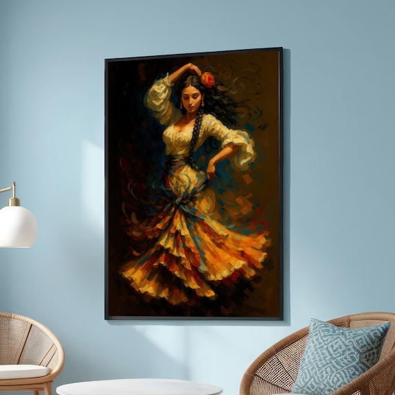 Flamenco Dancer Canvas Print Spanish Woman Wall Art Expressive Oil Painting Style Vibrant Cultural Dance Decor For Home
