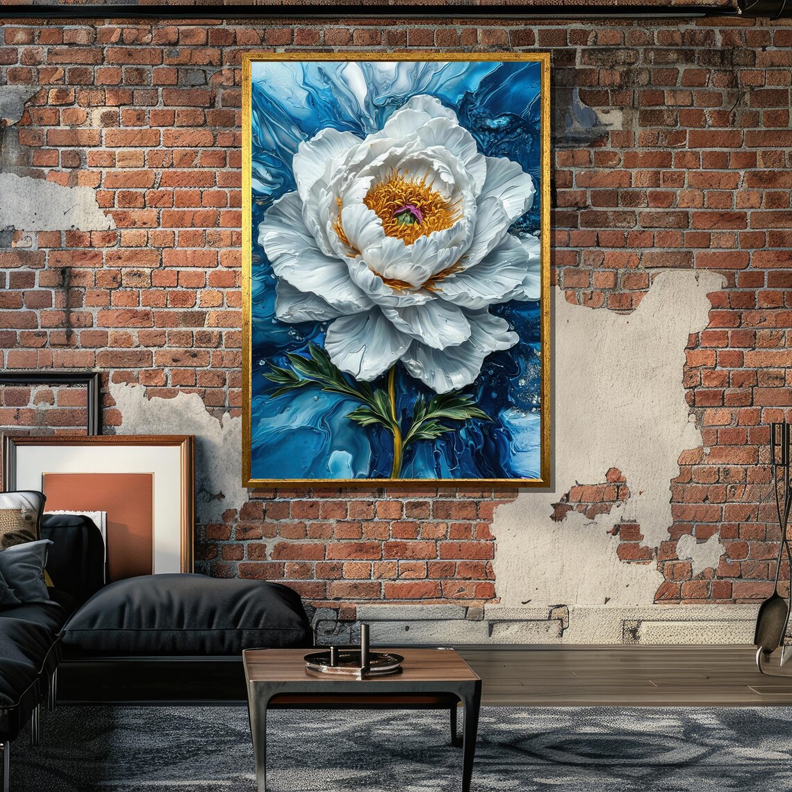 White Peony Print, Modern Botanical Wall Decor - Image 2