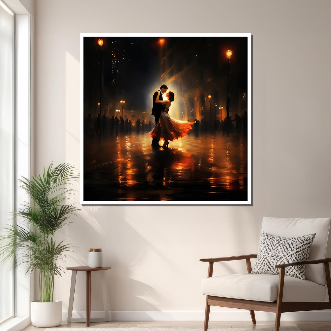 Romantic Couple Dancing, Night City Lights Art - Image 3