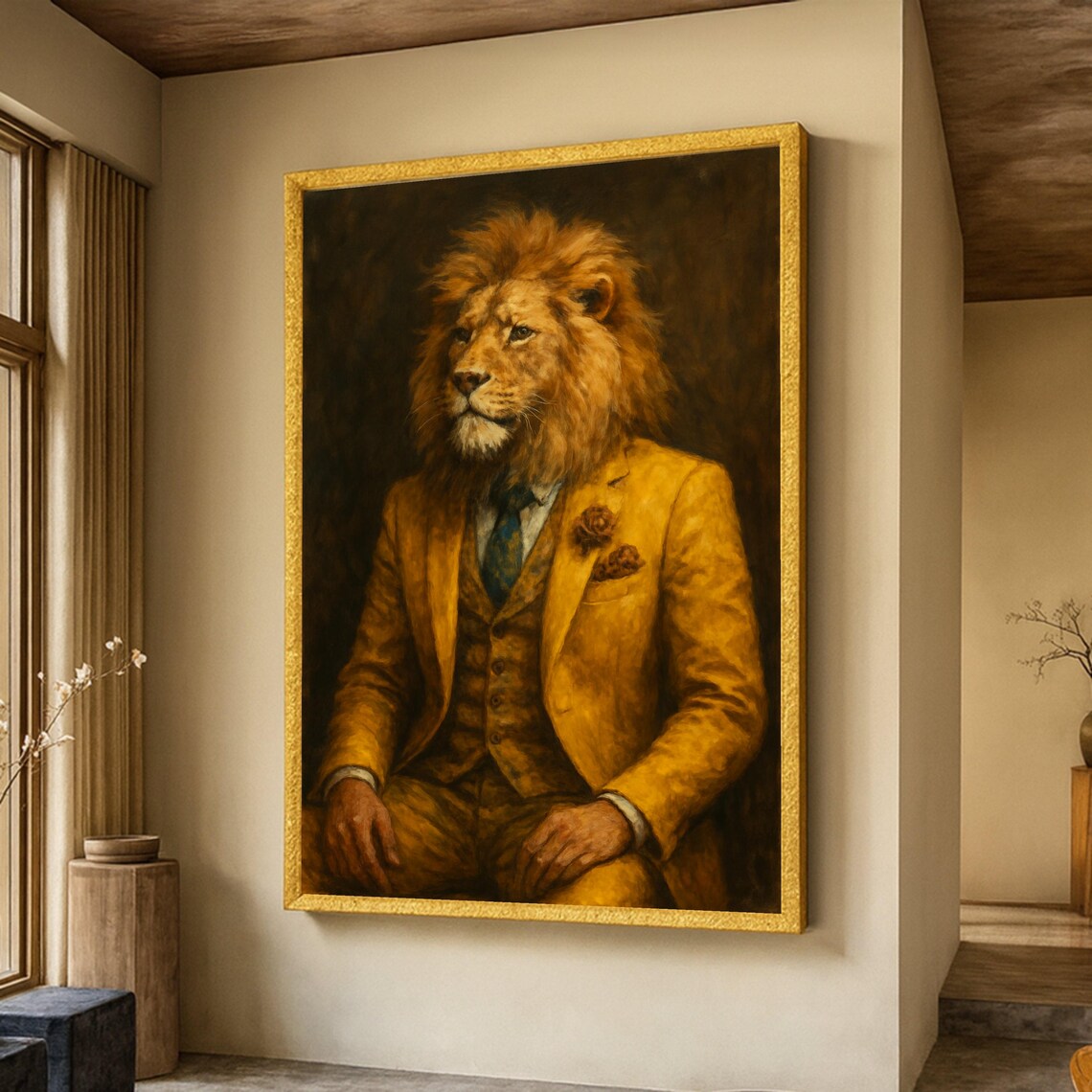Regal Lion Portrait, Anthropomorphic Animal Art