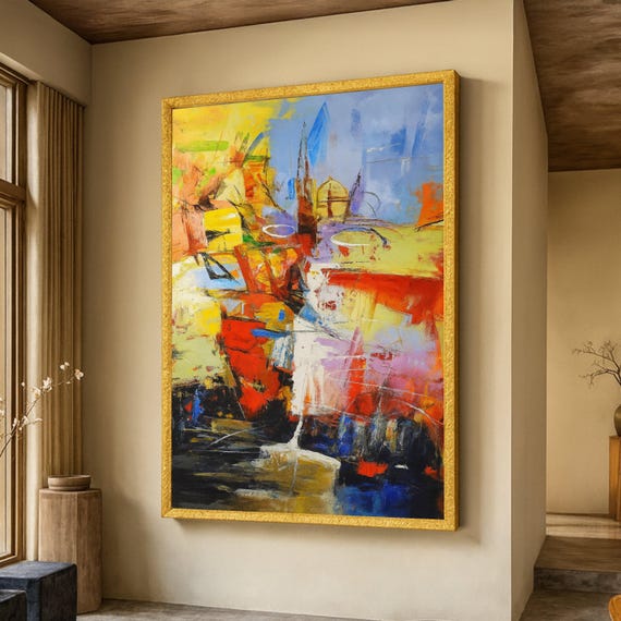 Vibrant Abstract Canvas Wall Art Colorful Expressionist Painting Modern Home Decor Bold Artistic Ready To Hang
