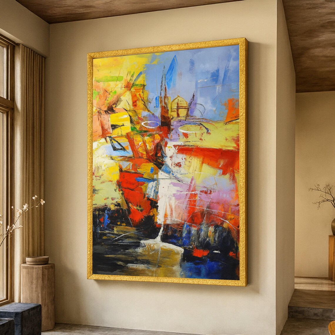 Vibrant Abstract Expressionist Colorful Gestural Modern Canvas Wall Art