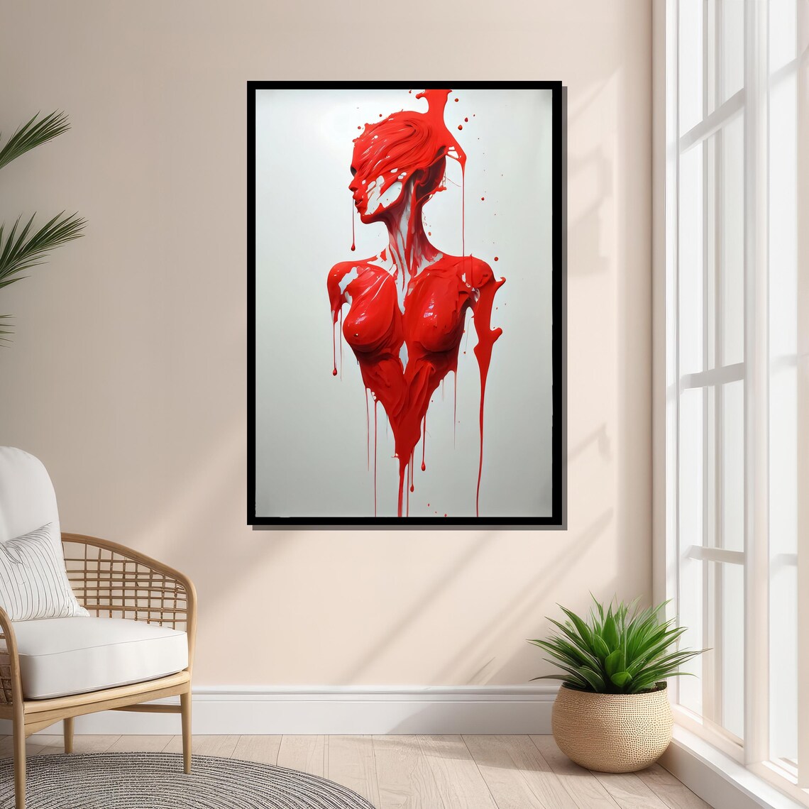 Surreal Dripping Red Paint Female Figure, Avant Garde - Image 4