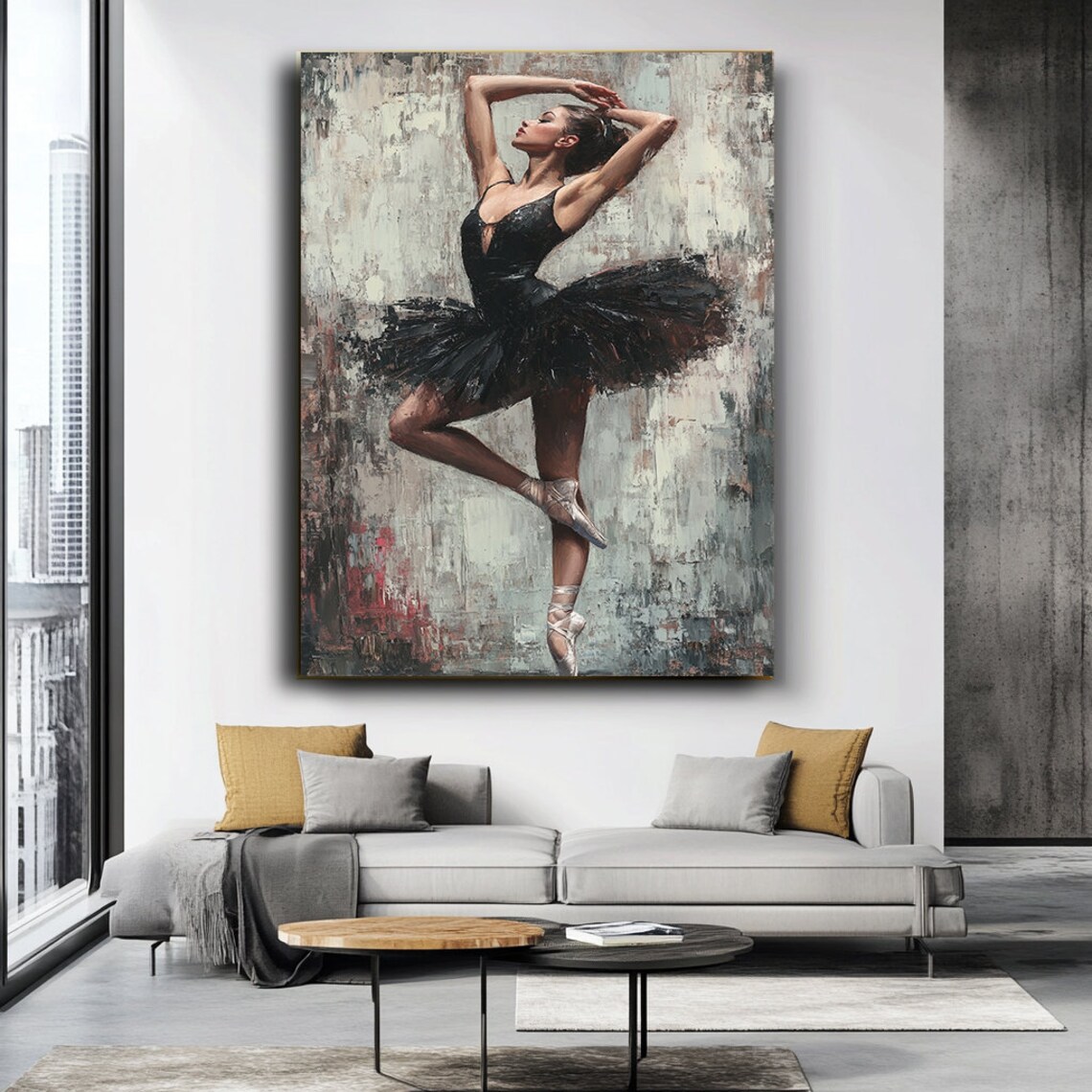 Ballerina Dancing Black Tutu Abstract Painting Elegant Dance Art Poster - Image 3