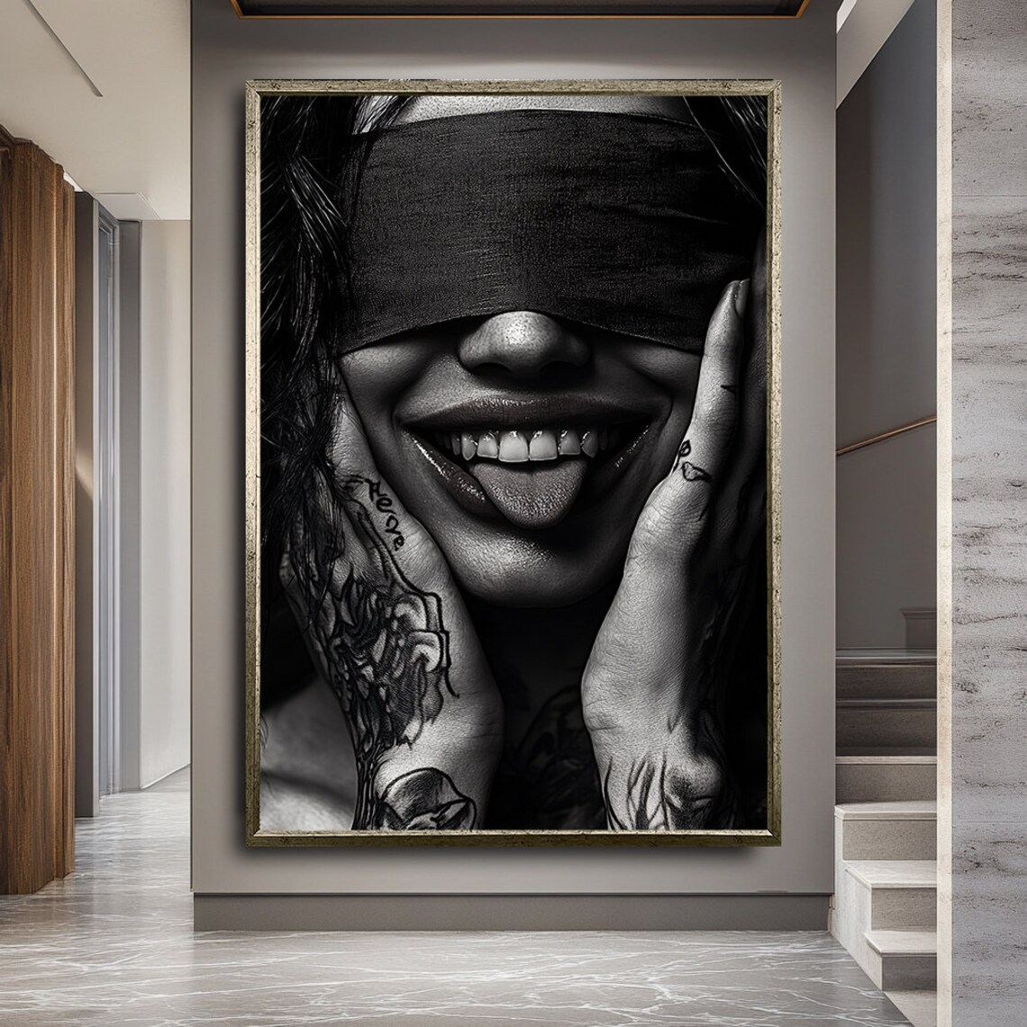 Blindfolded Woman Portrait, Modern Wall Art Print