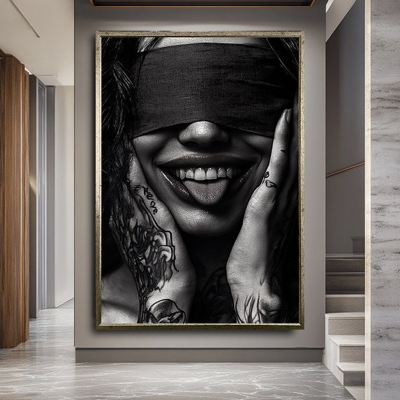 Blindfolded Woman Portrait, Modern Wall Art Print