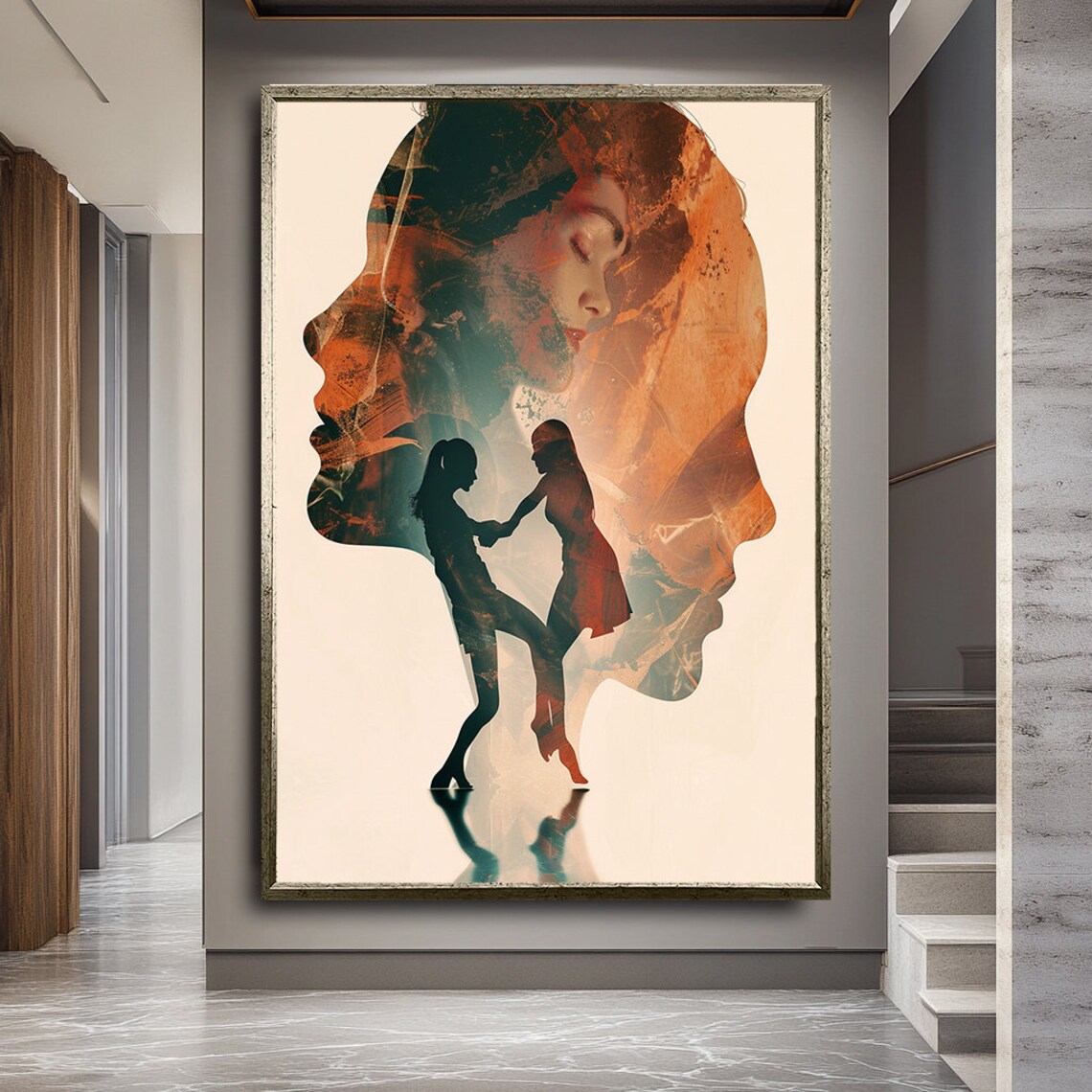Woman Silhouette Double Exposure Dancers Surreal Art Wall Poster - Image 2