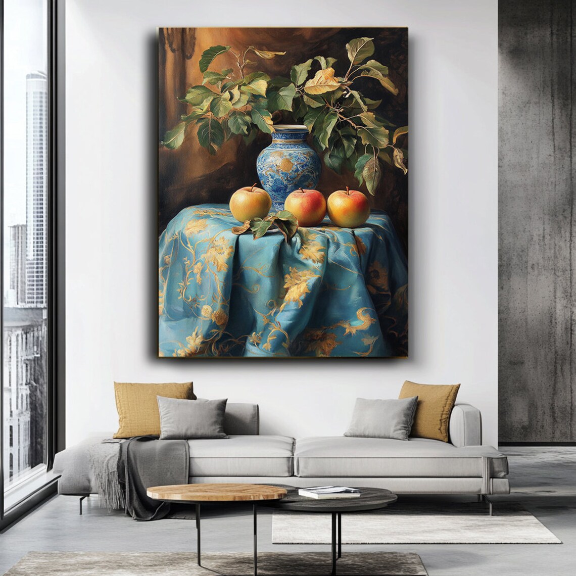 Fruit And Vase On Table Still Life Art Classic Nature Inspired Painting Elegant Home Decor - Image 3