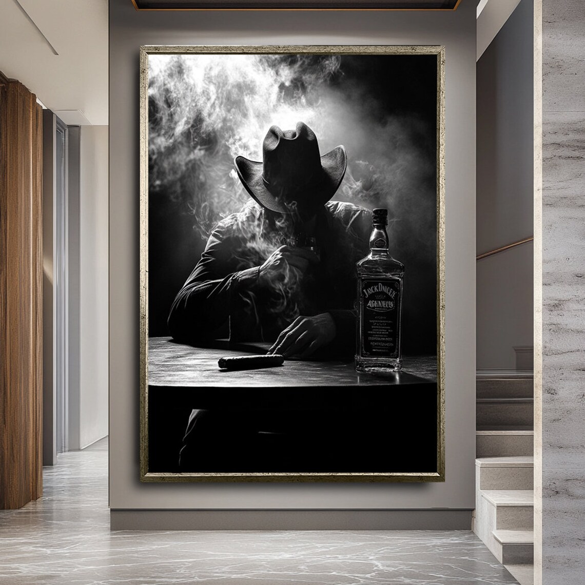 Mysterious Man Drinking Alcohol Portrait Art - Image 2