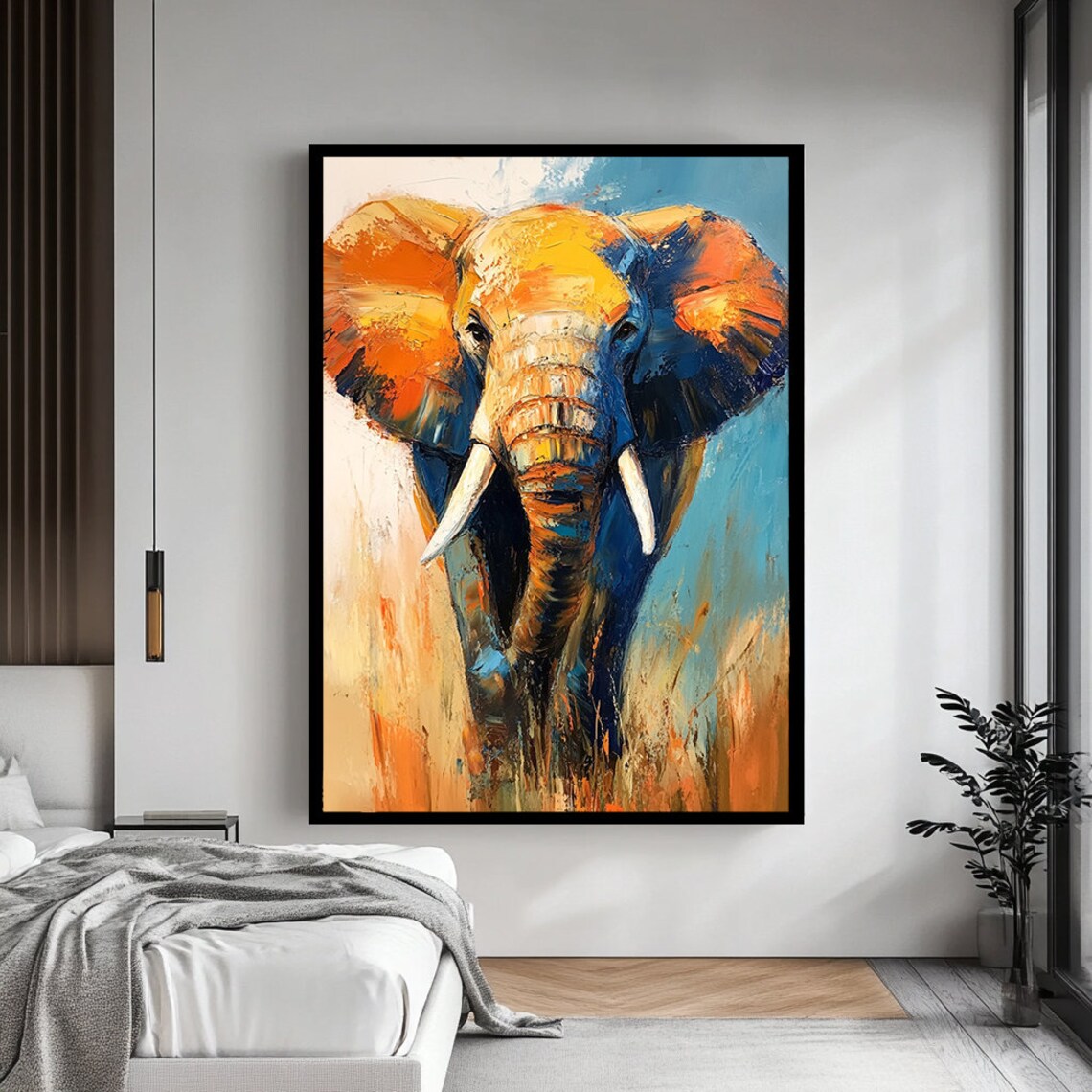 Majestic African Elephant Colorful Abstract Wildlife Front Facing Art Poster