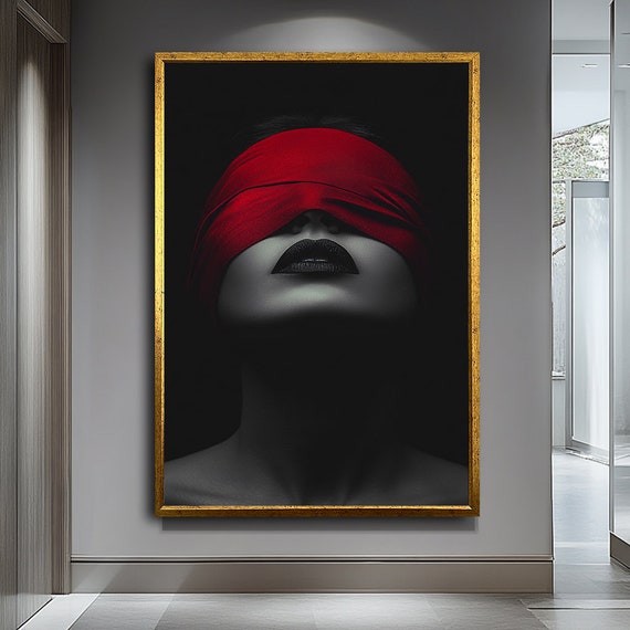 Sexy Female Portrait Blindfolded Woman Art Bold And Mysterious Female Portrait Sensual Wall Decor Woman Art Wall Art