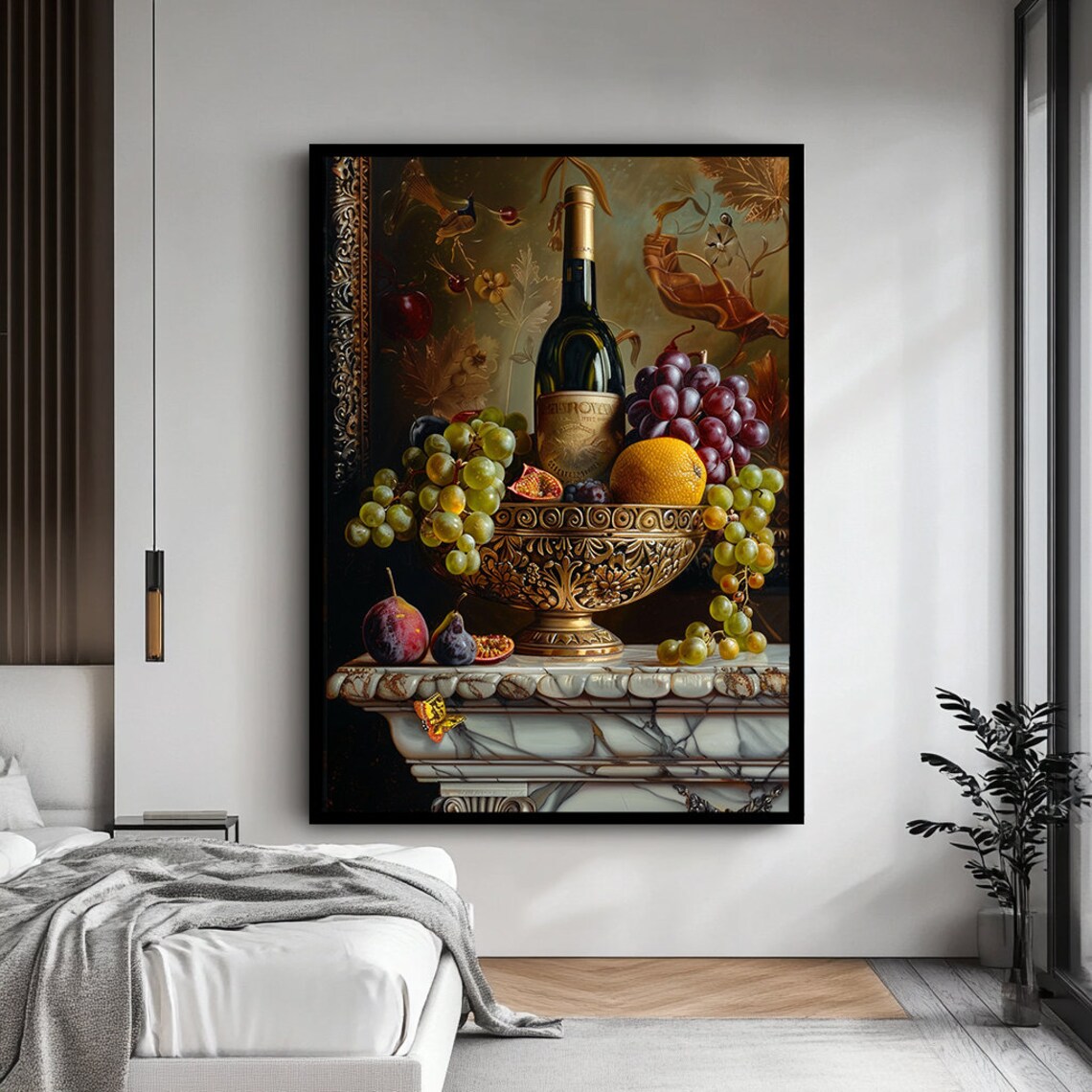 Ornate Bowl Filled With Grapes Art Natrmord Art Still Life Wall Art Modern Kitchen Decor Modern Wall Decor Fruit Art - Image 4