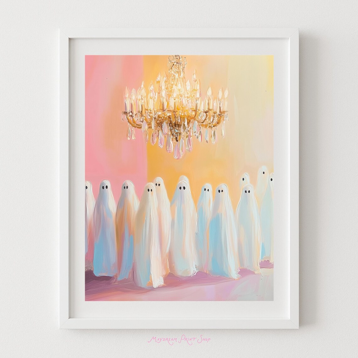 Spooky Ghost Party Pink Chandelier Cute Halloween Art Poster